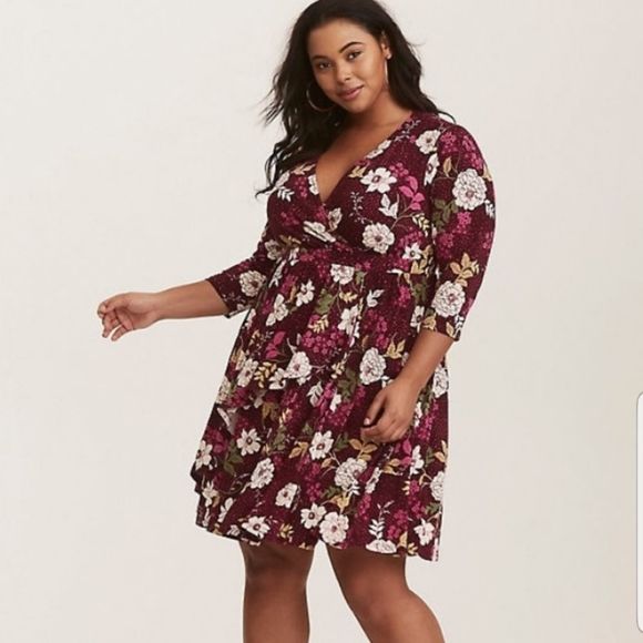 TORRID Fuschia Pink Floral Side-Draped 3/4 Sleeve Dress Size 2 (2X) #011 - Picture 1 of 10